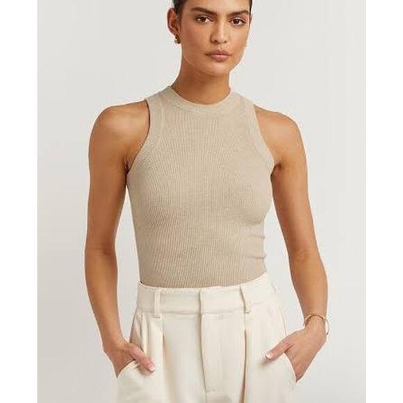 DISSH Tops - Dissh Ribbed Tank Top Sleeveless Tan Crew Neck Casual Stretch Workwear Size 6